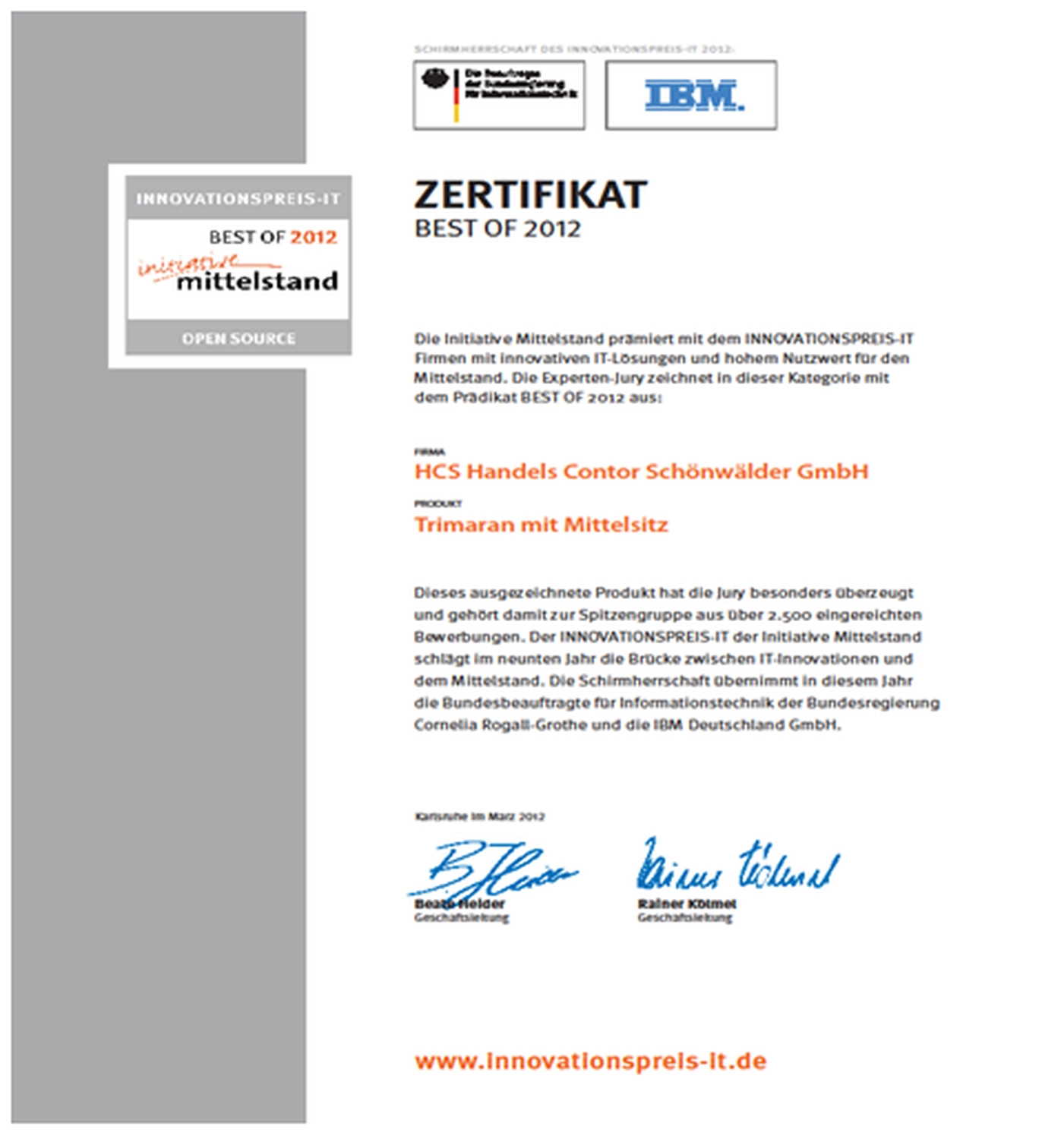 HCS Handels Contor Schönwälder GmbH - Innovative Techniklösungen für Energie, Wasser und Mobilität - Zertificate